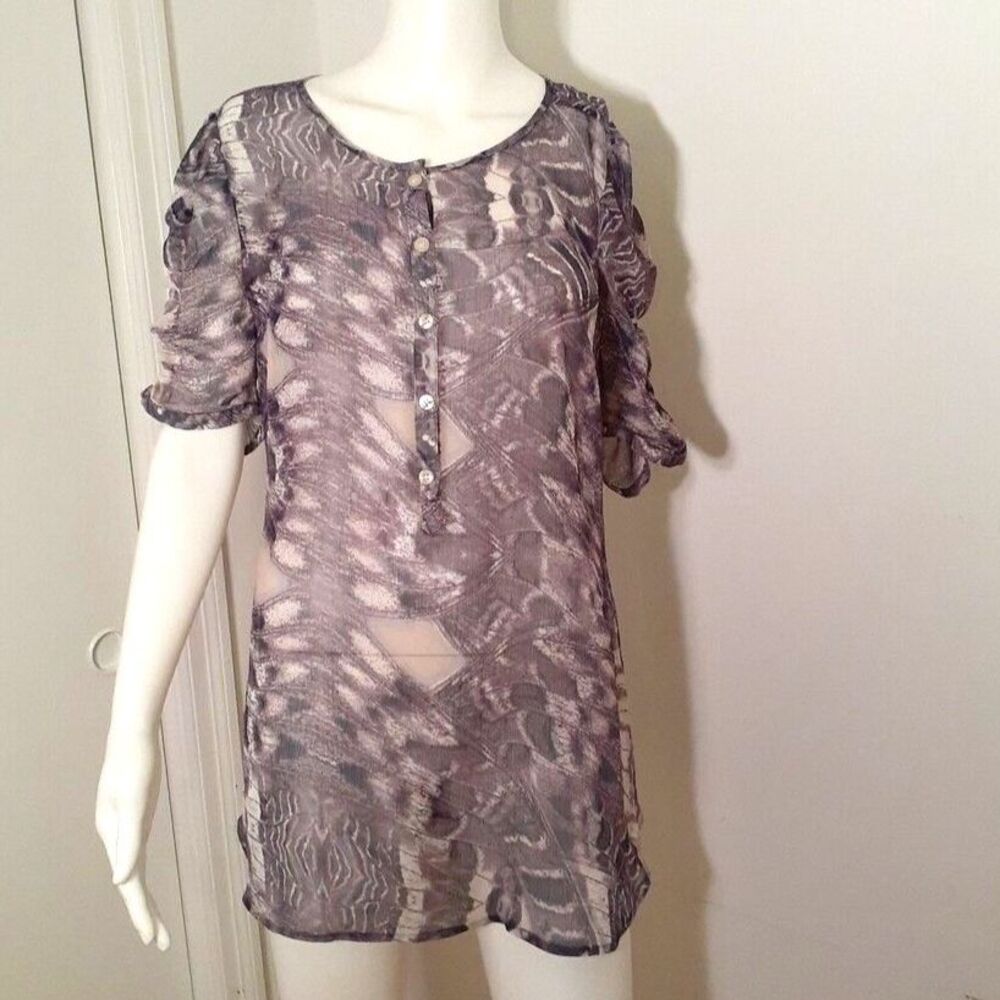 New York & Company m tunic top blouse shirt sheer whimsigoth soft girl purple